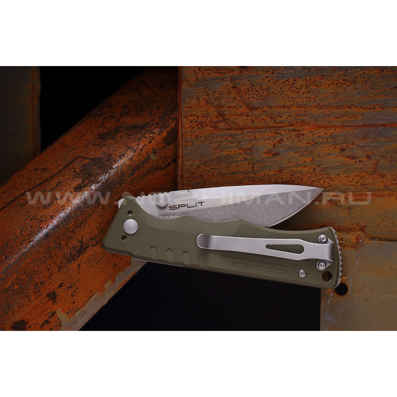 Shifter нож Split сталь D2, рукоять G10 oliva