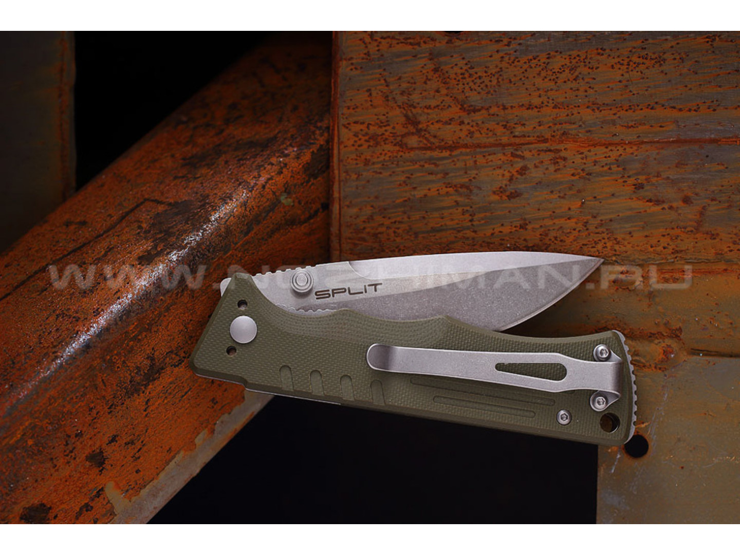 Shifter нож Split сталь D2, рукоять G10 oliva