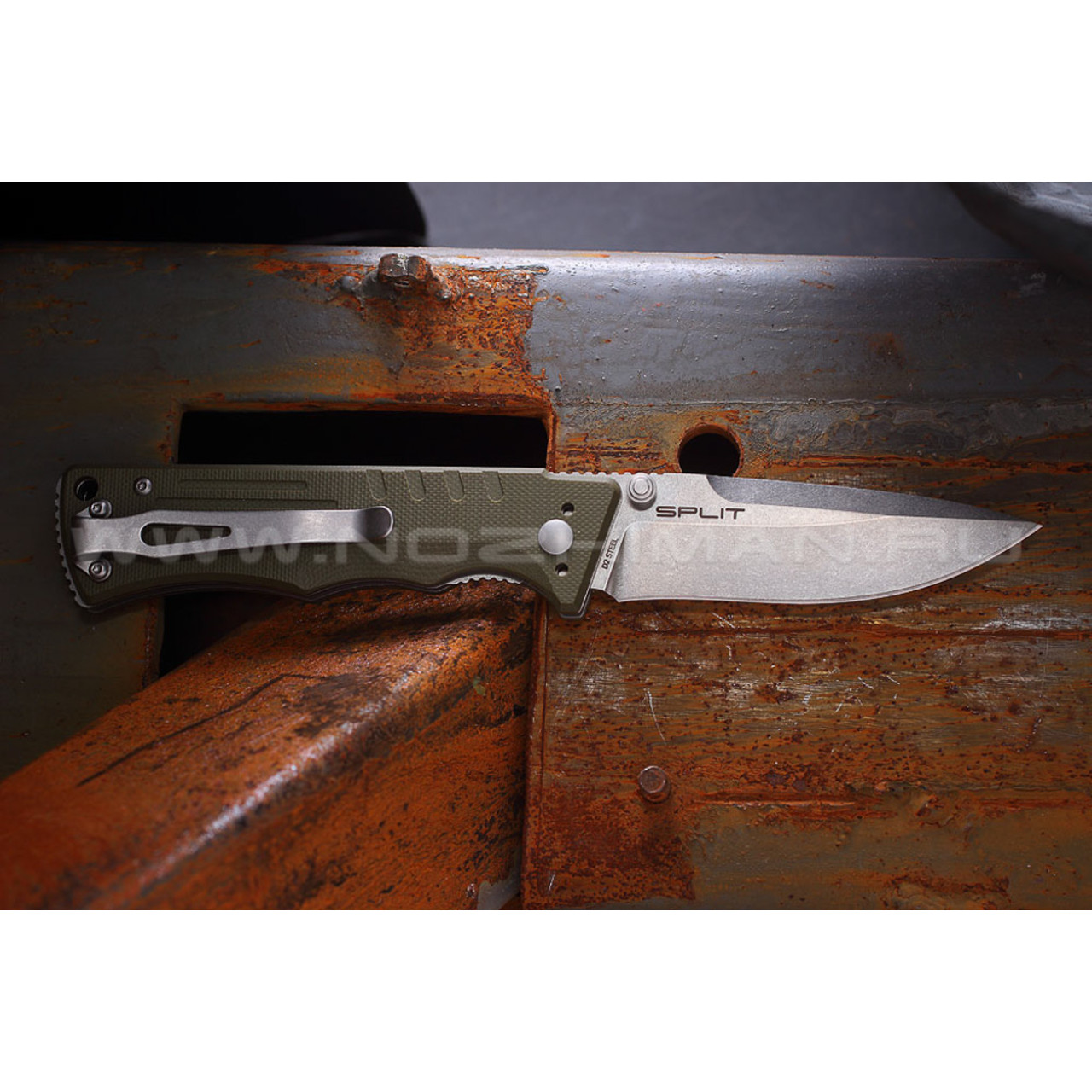 Shifter нож Split сталь D2, рукоять G10 oliva
