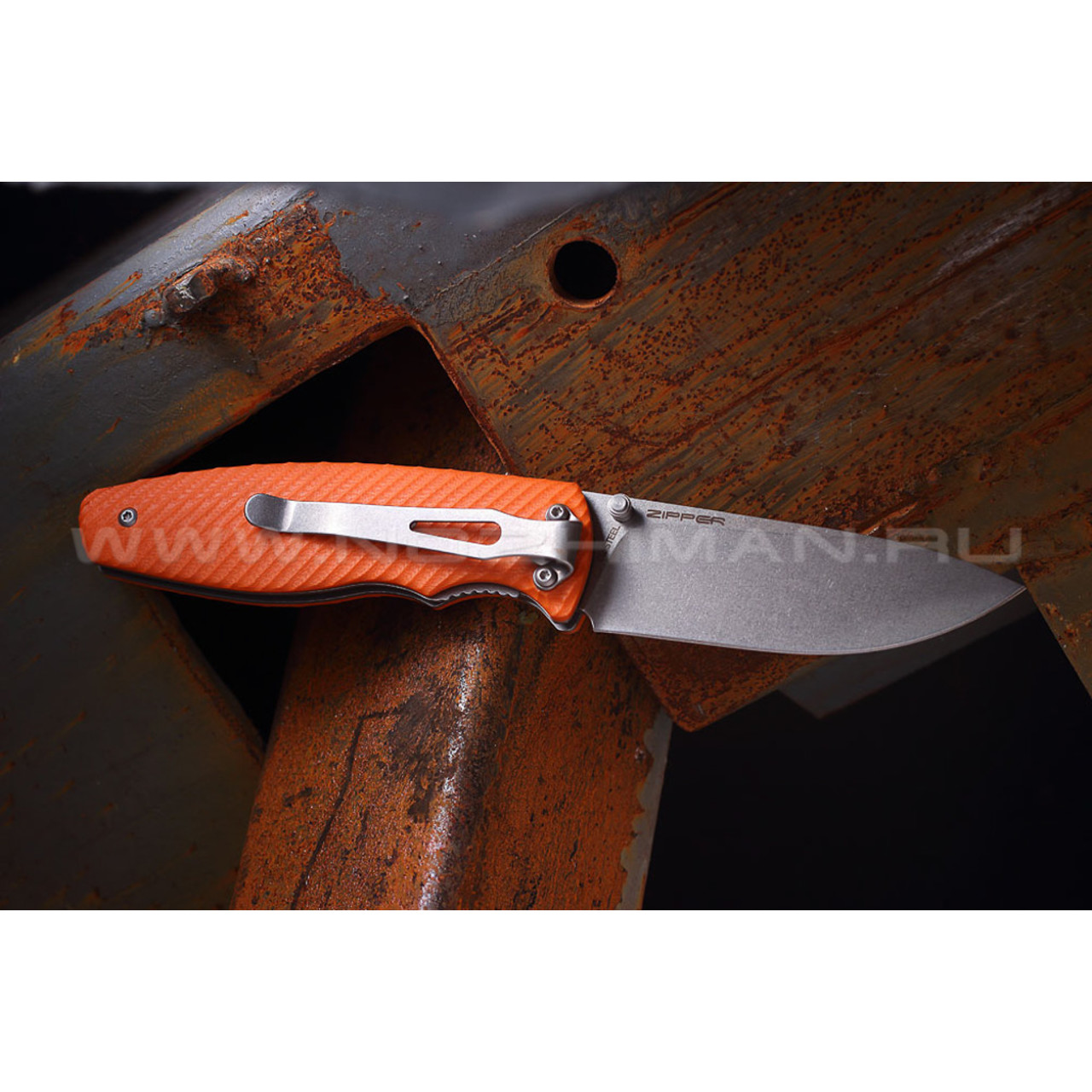Shifter нож Zipper сталь D2 стоунвош, G10 orange