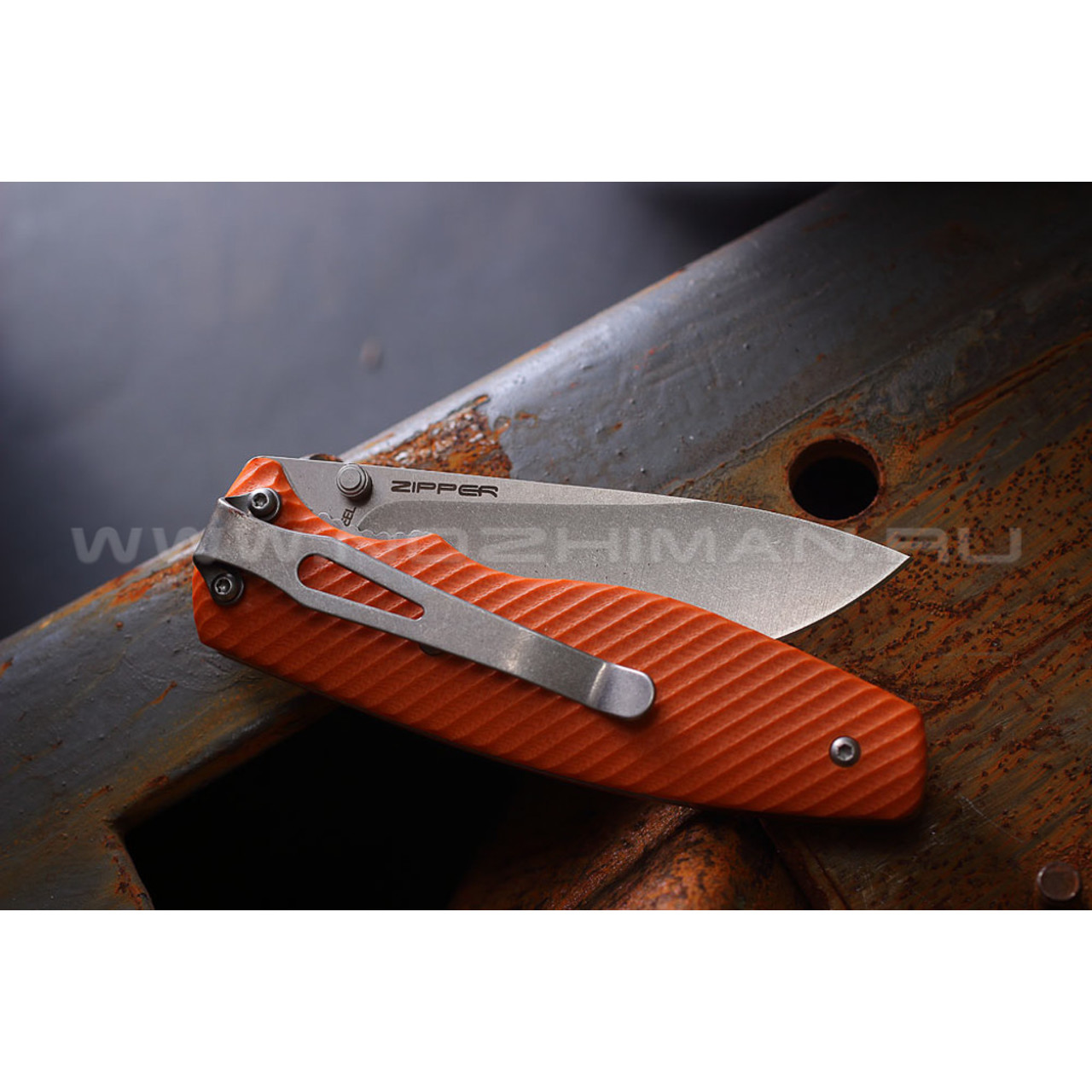 Shifter нож Zipper сталь D2 стоунвош, G10 orange