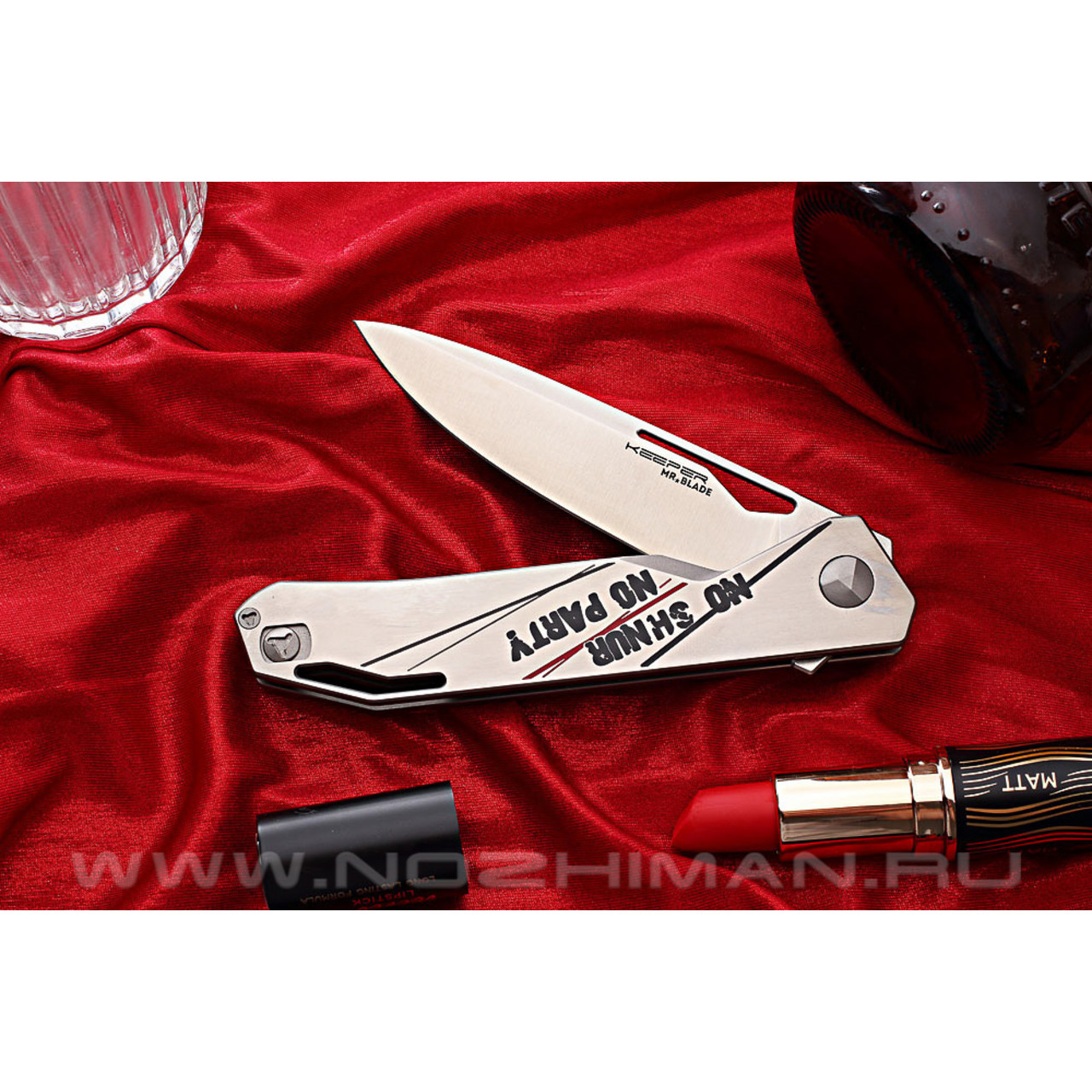 Mr.Blade нож Keeper сталь M390, рукоять титан - NO SHNUR NO PARTY (Сергей Шнуров) Metallic