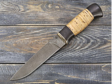 Нож "Клык" Дамаск, наборная береста