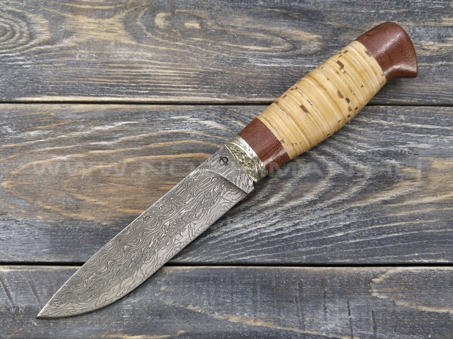 Нож "Клык" Дамаск, наборная береста (2)