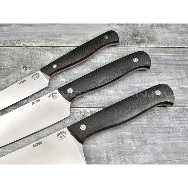 Набор из 3-х кухонных ножей, Bohler M390, карбон