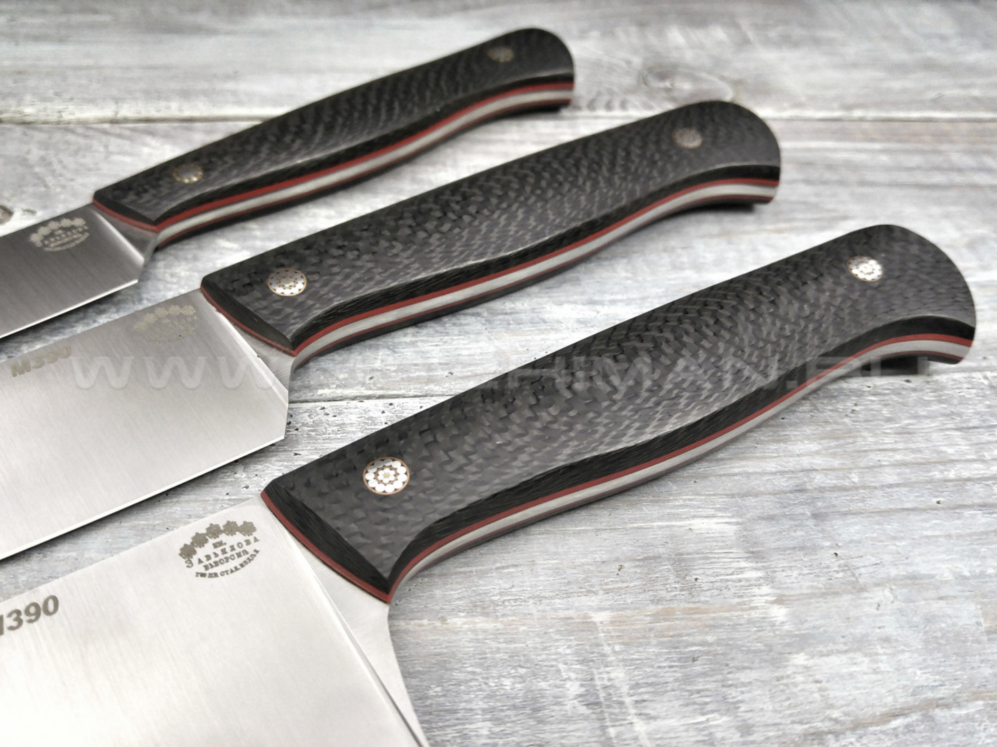 Набор из 3-х кухонных ножей, Bohler M390, карбон