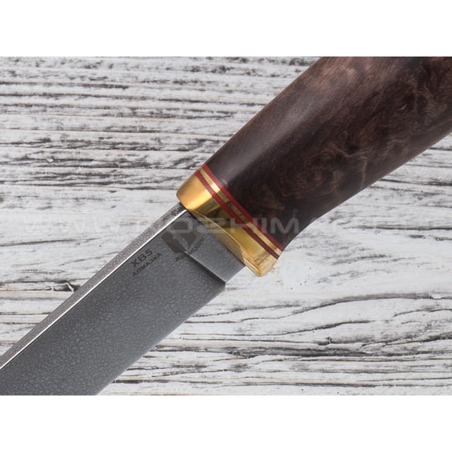 Нож "Ладья" сталь ХВ5, рукоять стаб. карельская береза, латунь