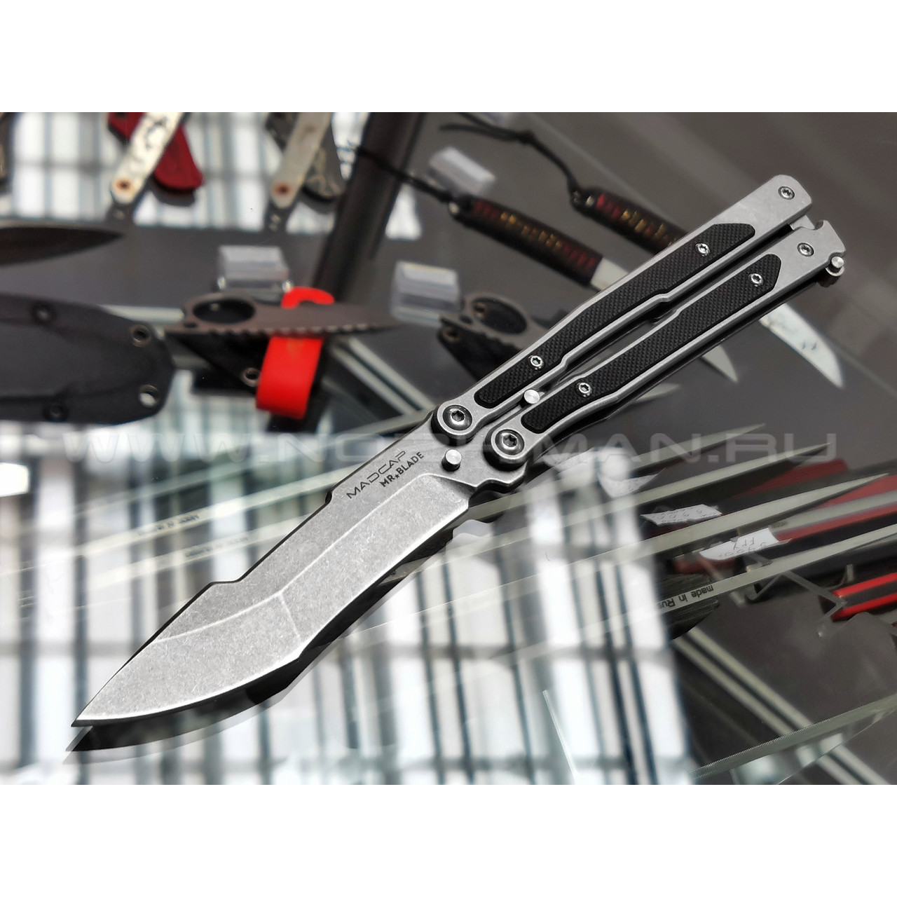 Mr.Blade балисонг Madcap сталь Aus-8 стоунвош, рукоять G10 black