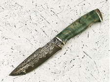 Нож "Фартовый" дамасская сталь, карельская береза, мельхиор (Федотов А. В.) 102М45