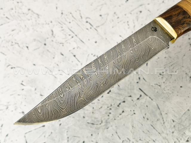 Нож "Олень-2" дамасская сталь, орех, береста (Федотов А. В.) 016Д66