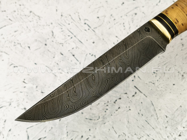 Нож "Таёжный-1" дамасская сталь, береста (Федотов А. В.) 023Д65