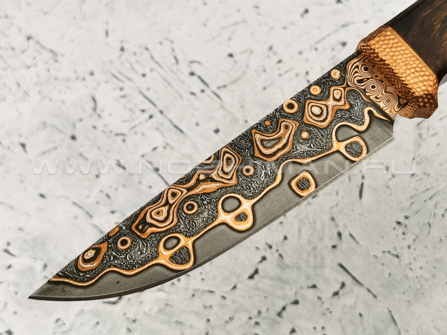 Нож "Клык" дамасская сталь, рукоять ironwood и бронза (Федотов А. В.) 011М23
