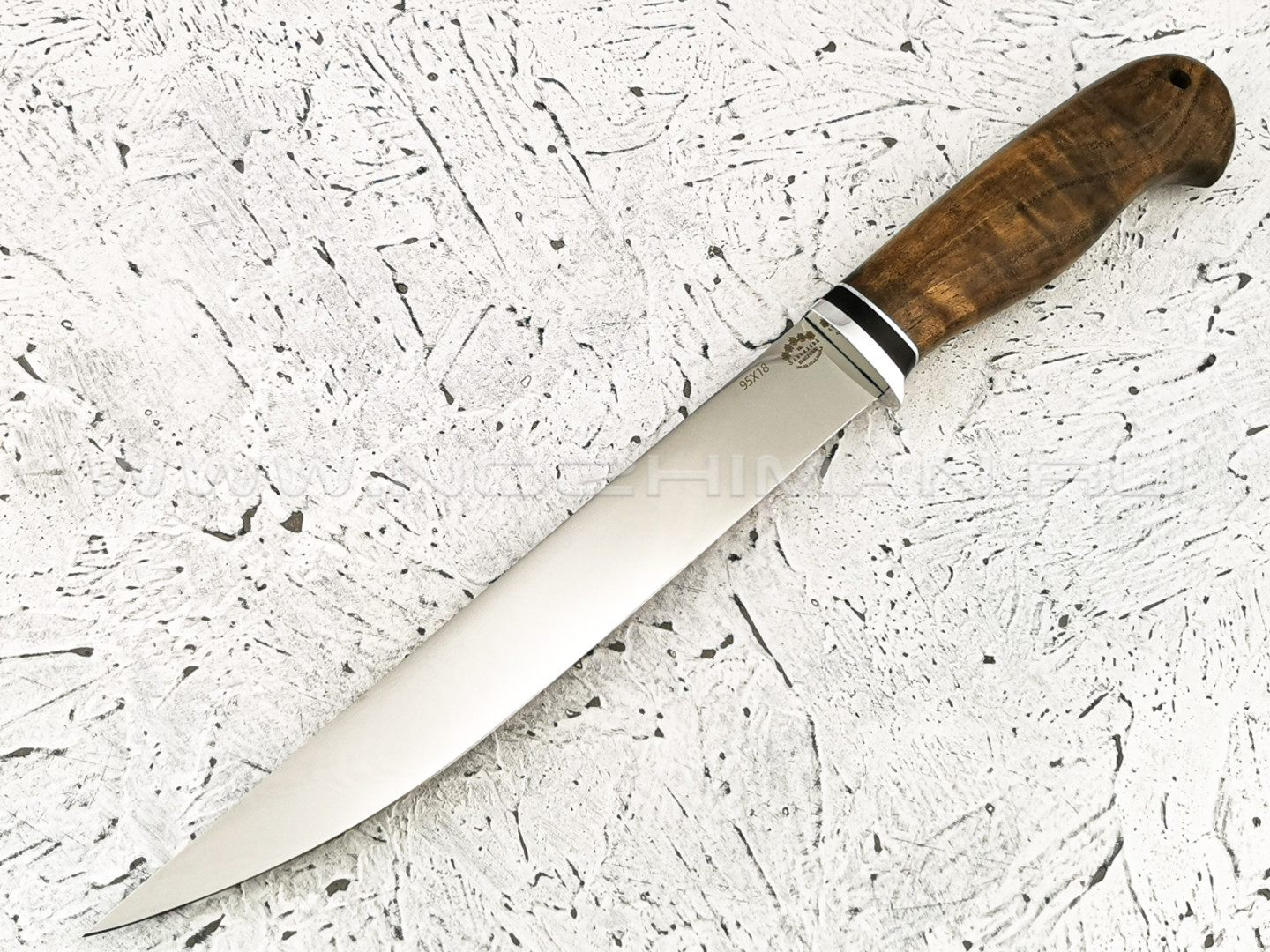 Нож "Бобер" булатная сталь, рукоять корень ореха, мельхиор (Тов. Завьялова)