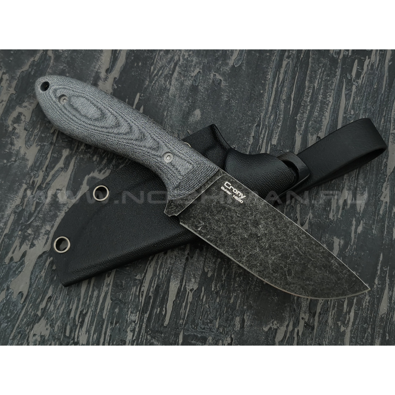 N.C.Custom нож Crony сталь N690 блэквош, рукоять микарта, ножны kydex