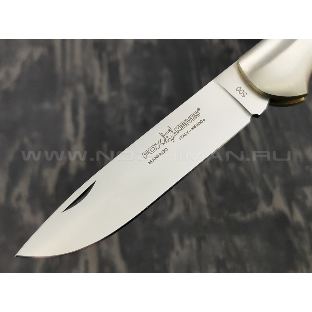 Нож Fox Forest 500, сталь N690Co, рукоять дерево pakka, никель