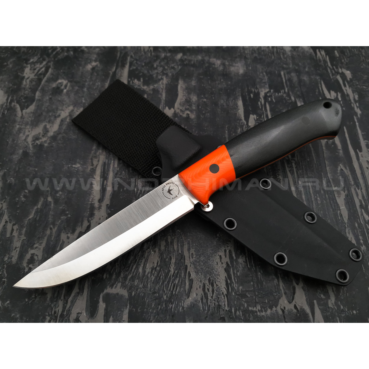 Апус нож Maverick, сталь k110 satin, рукоять микарта, G10 orange