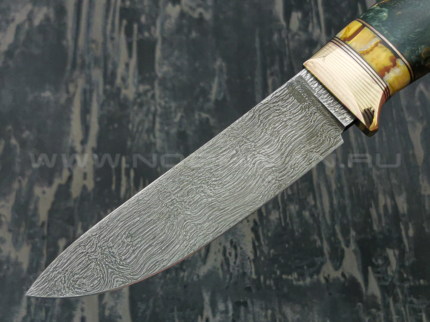 Нож "Скинер-М" булатная сталь, рукоять кап клёна, мокуме, зуб мамонта (Наследие)