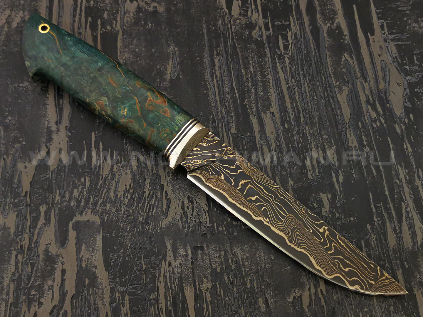 Нож "Ладья-2" дамасская сталь, рукоять карельская береза, мельхиор (Тов. Завьялова)