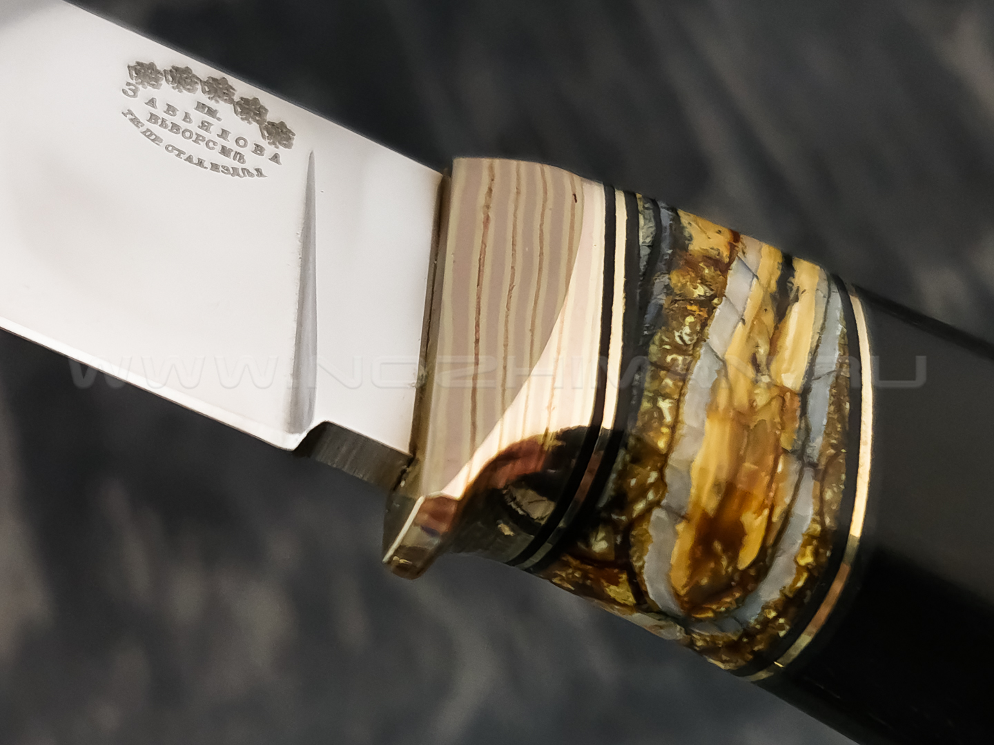 Нож "Ладья-2" сталь CPM 121 Rex, рукоять эбен, зуб мамонта, мокуме гане (Тов. Завьялова)