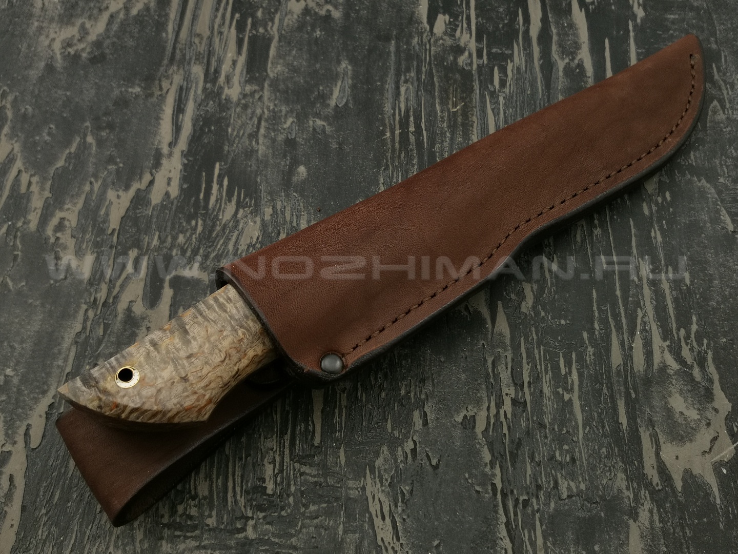 Нож НЛВ1 ламинированная сталь K340 рукоять стаб. карельская береза, мельхиор (Леонид Васильев)