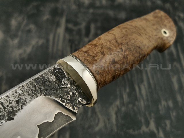 Нож НЛВ5 ламинированная сталь K340 рукоять стаб. карельская береза, мельхиор (Леонид Васильев)
