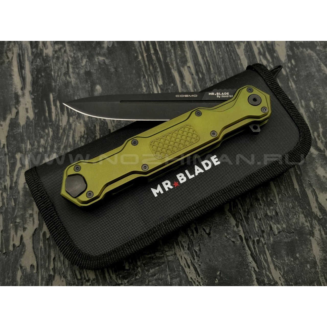 Mr.Blade нож Cosmo сталь Sleipner Black DLC, рукоять Aluminum Ergal Green