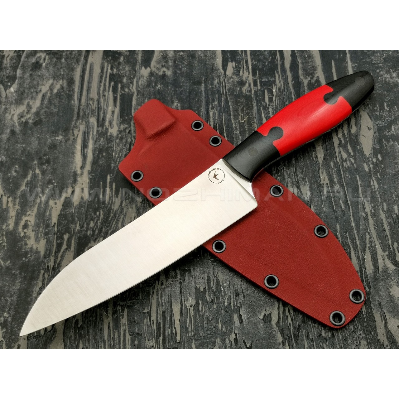 Апус нож Santoku сталь N690 рукоять G10 puzzle black & red