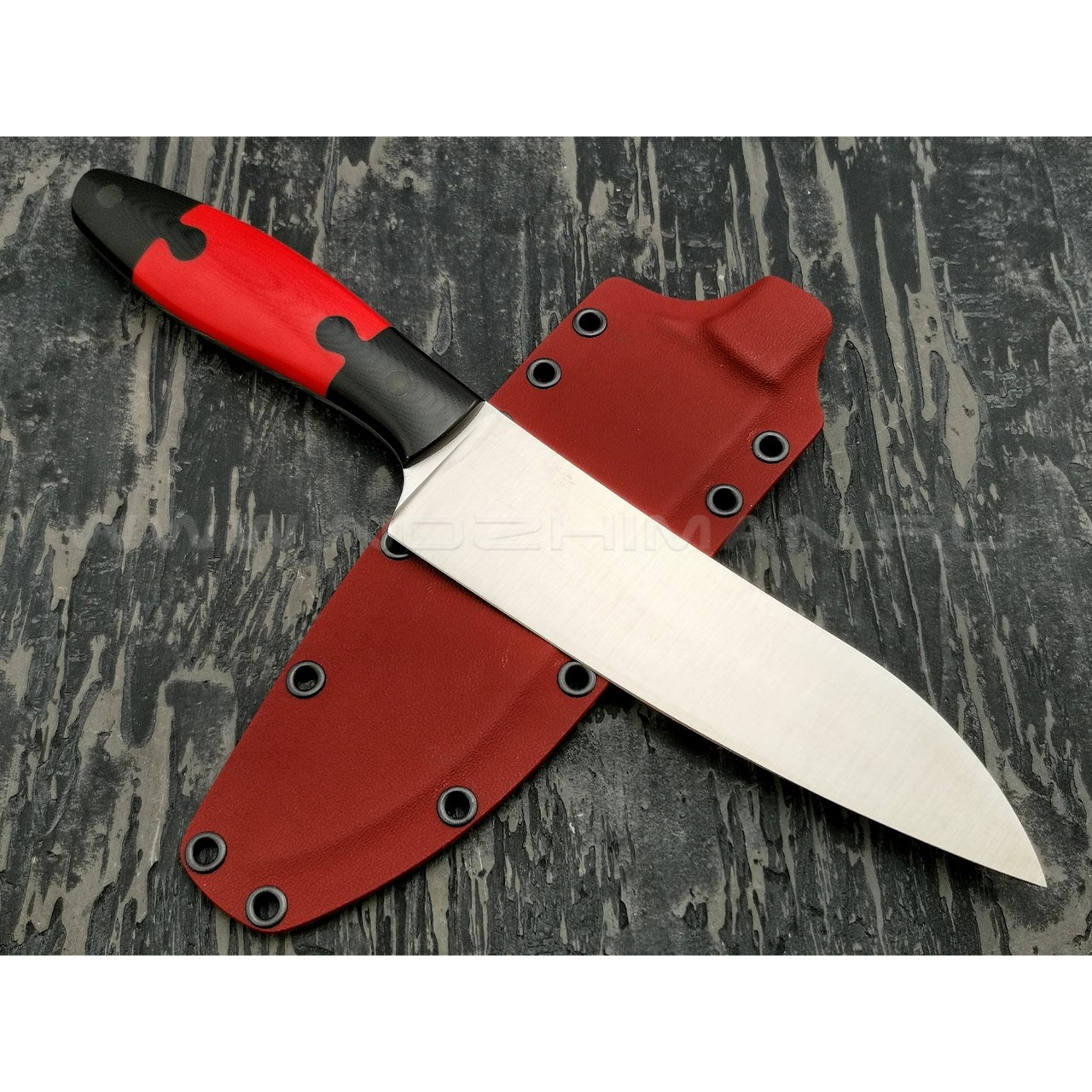Апус нож Santoku сталь N690 рукоять G10 puzzle black & red