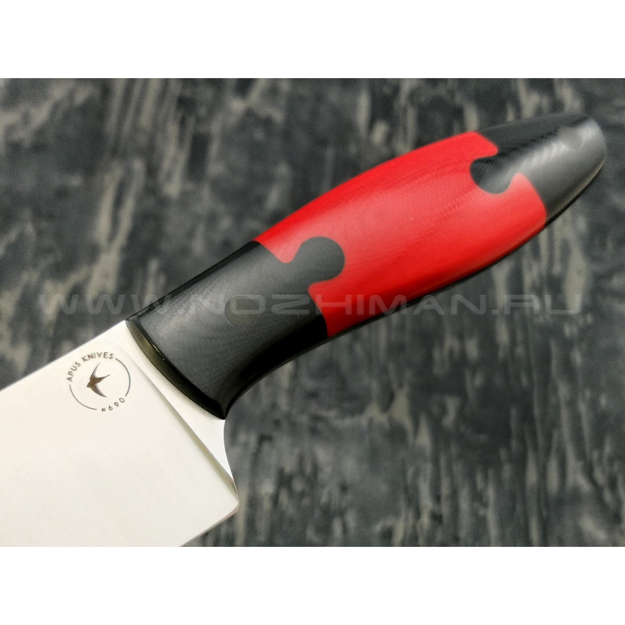 Апус нож Santoku сталь N690 рукоять G10 puzzle black & red