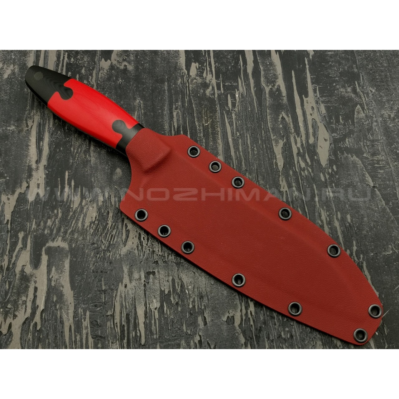 Апус нож Santoku сталь N690 рукоять G10 puzzle black & red