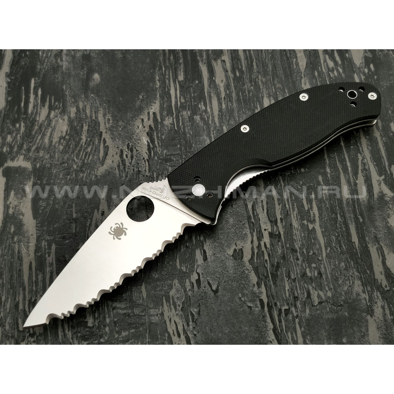 Нож Spyderco Tenacious Serrated C122GS, сталь 8Cr13MoV satin, рукоять G10 black