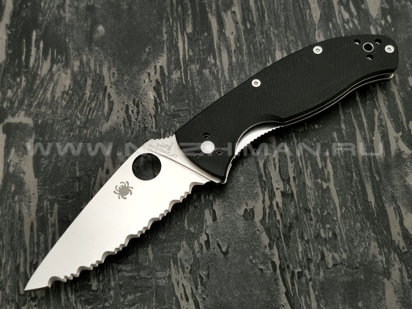 Нож Spyderco Tenacious Serrated C122GS, сталь 8Cr13MoV satin, рукоять G10 black