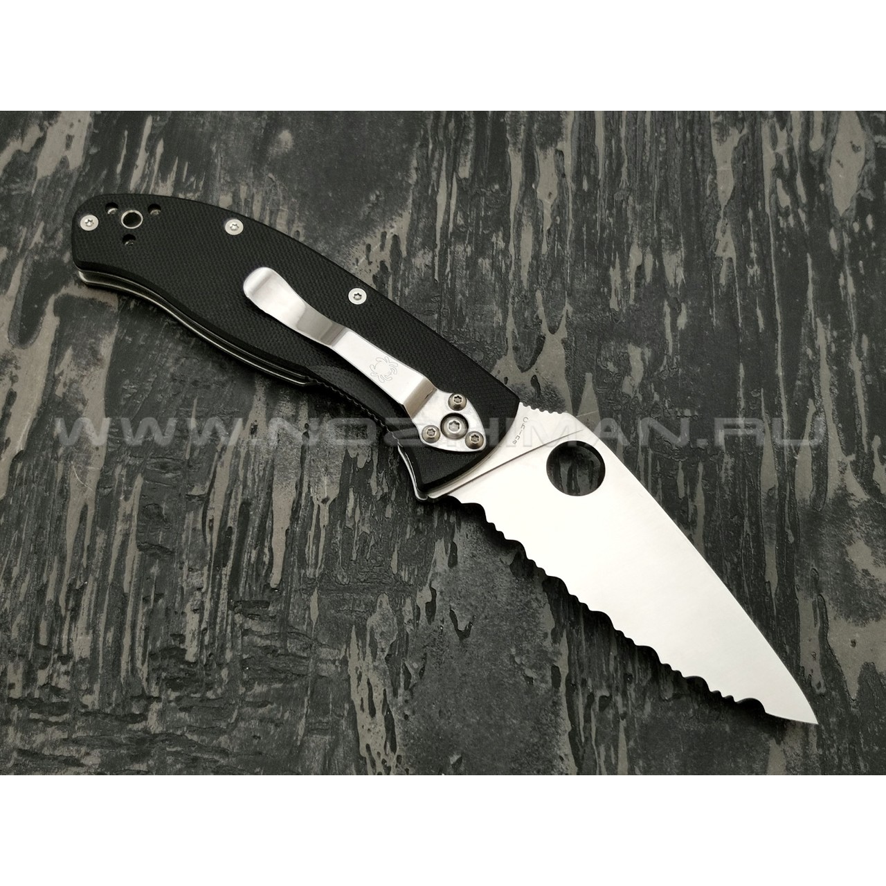 Нож Spyderco Tenacious Serrated C122GS, сталь 8Cr13MoV satin, рукоять G10 black