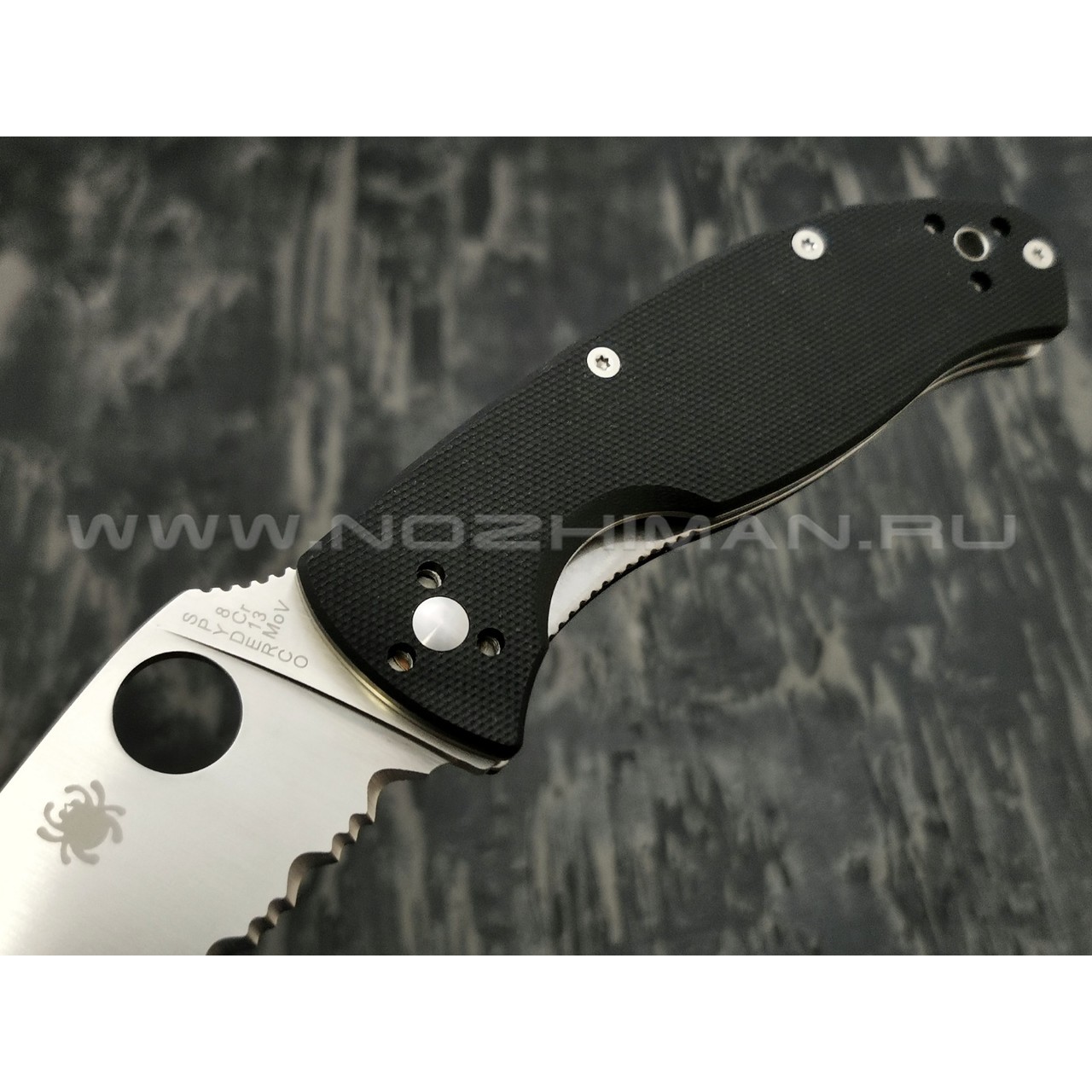 Нож Spyderco Tenacious Serrated C122GS, сталь 8Cr13MoV satin, рукоять G10 black