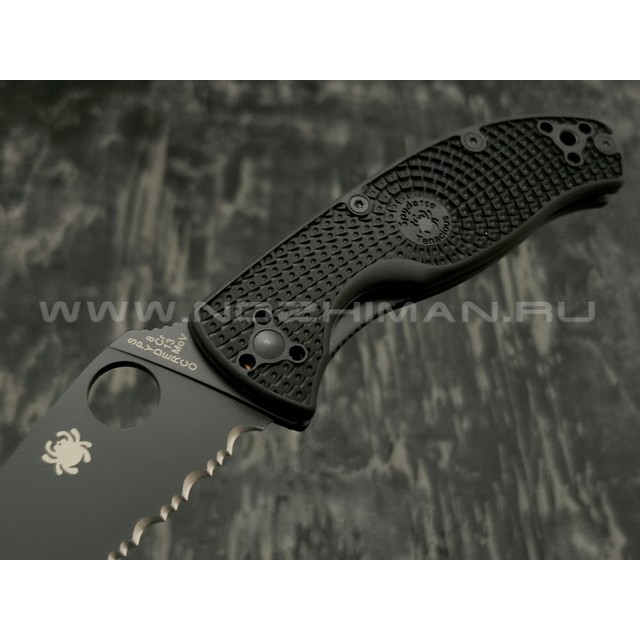 Нож Spyderco Tenacious Serrated C122SBBK, сталь 8Cr13MoV black, рукоять FRN black