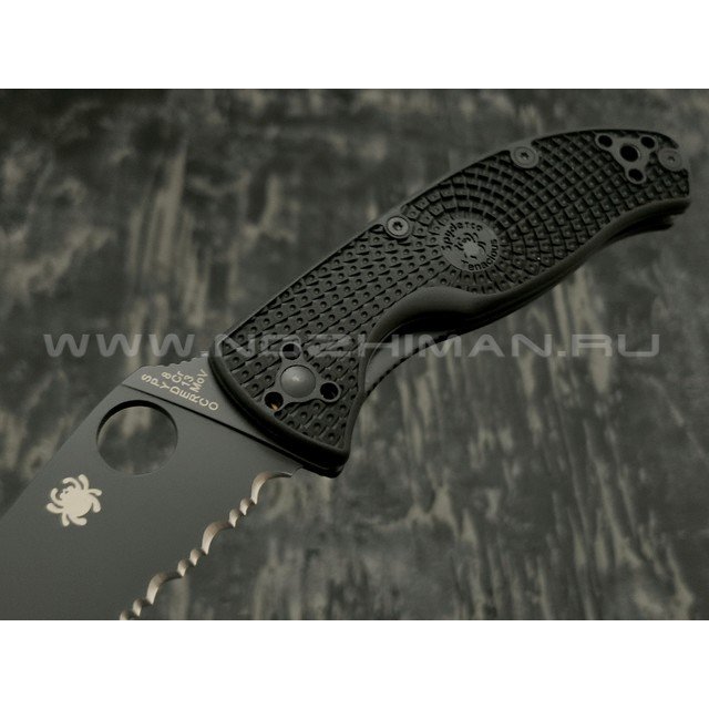 Нож Spyderco Tenacious Serrated C122SBBK, сталь 8Cr13MoV black, рукоять FRN black
