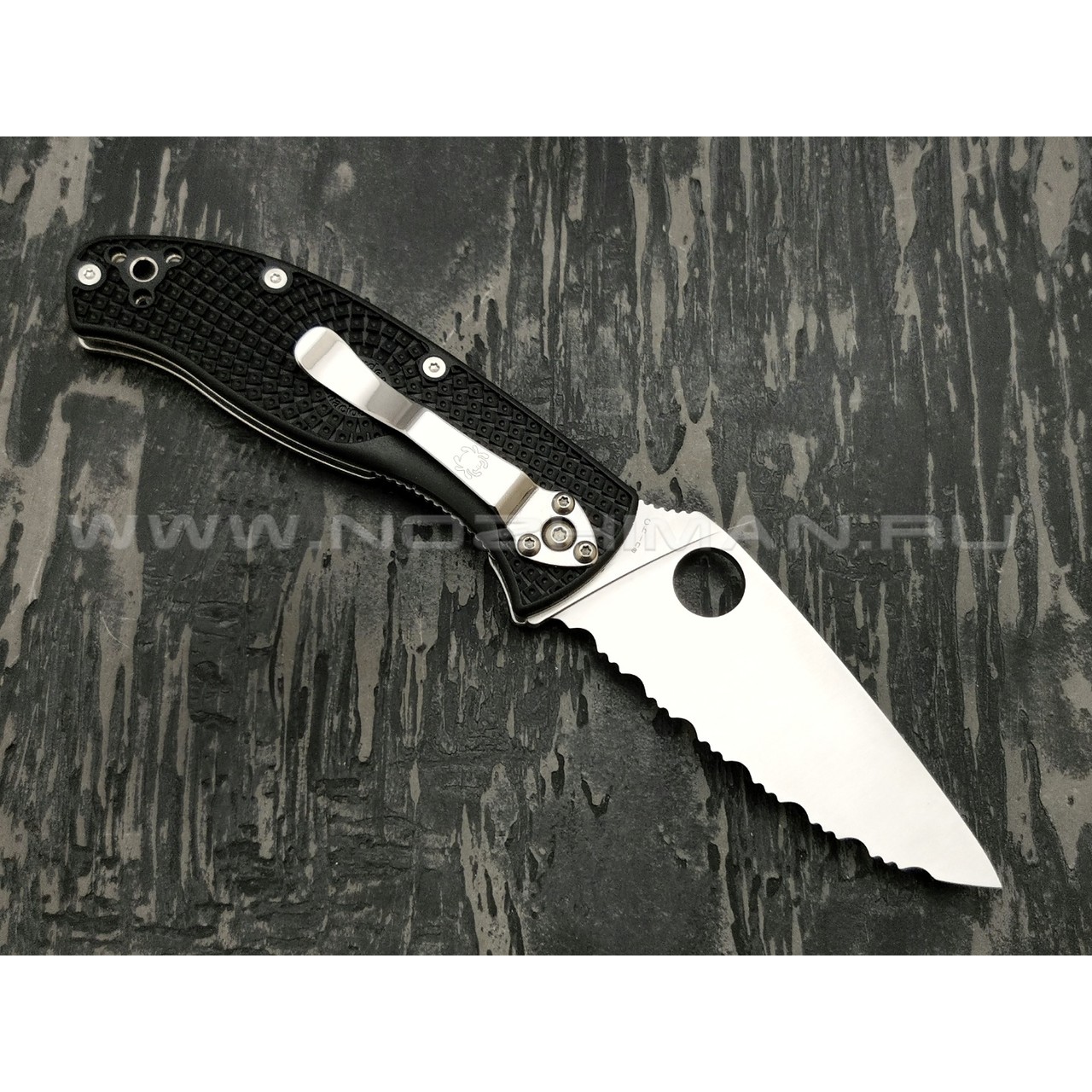 Нож Spyderco Tenacious Serrated C122SBK, сталь 8Cr13MoV satin, рукоять FRN black
