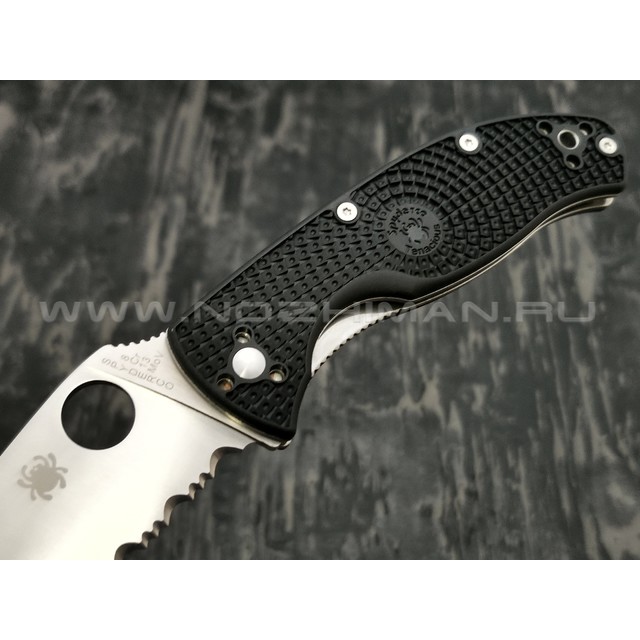 Нож Spyderco Tenacious Serrated C122SBK, сталь 8Cr13MoV satin, рукоять FRN black