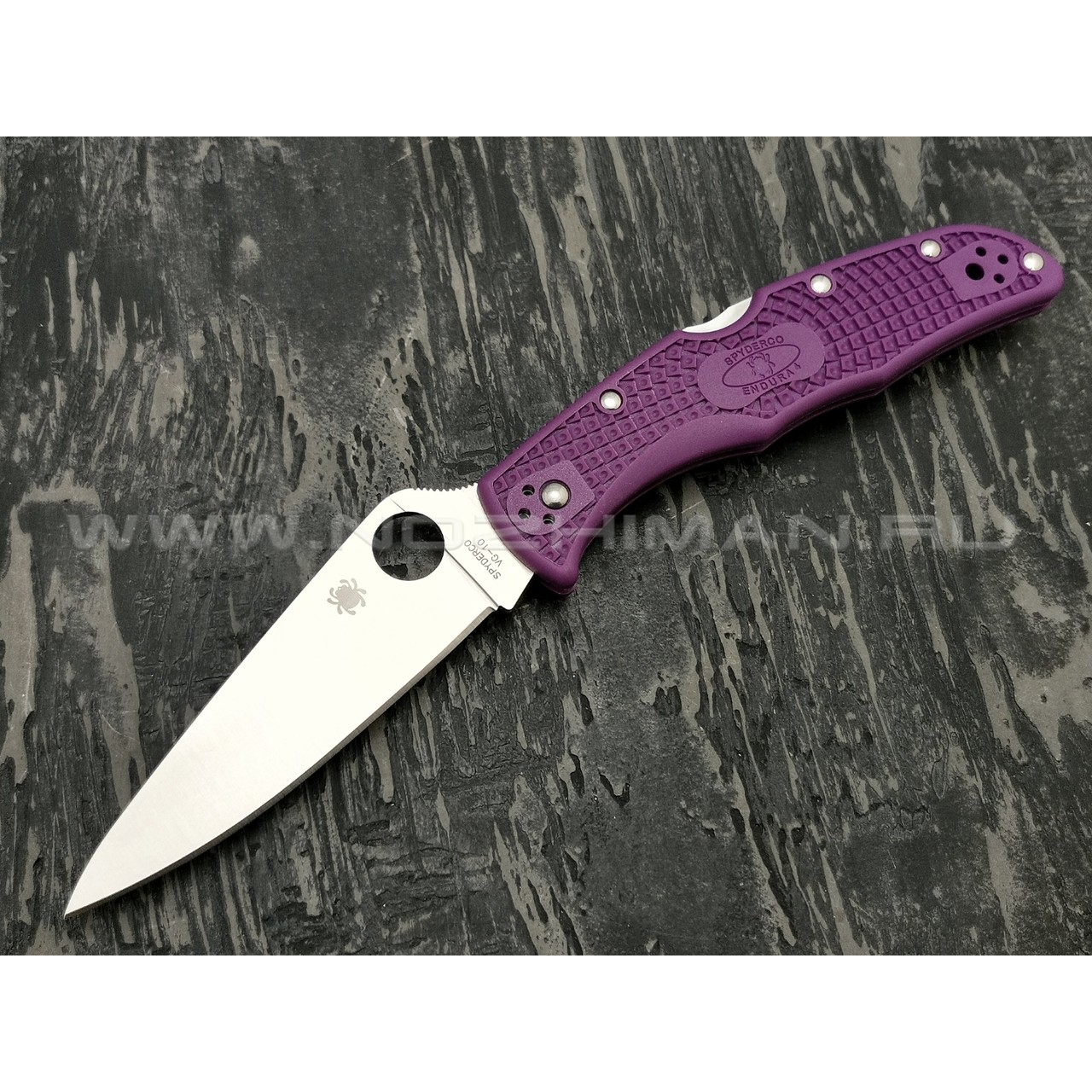 Нож Spyderco Endura 4 Flat Ground Purple C10FPPR, сталь VG-10 satin, рукоять FRN Purple