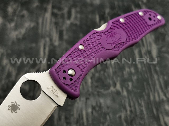 Нож Spyderco Endura 4 Flat Ground Purple C10FPPR, сталь VG-10 satin, рукоять FRN Purple