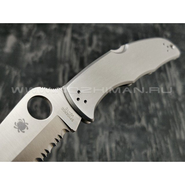 Нож Spyderco Endura 4 Stainless Serrated C10S, сталь VG-10 satin, рукоять Stainless Steel