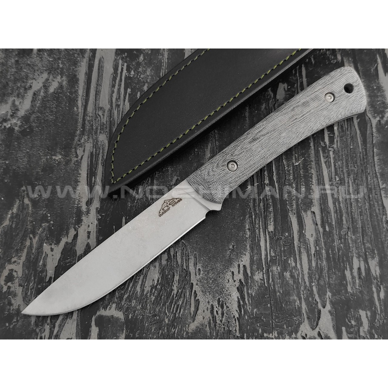 N.C.Custom нож Camper сталь Aus-10 стоунвош, рукоять микарта, ножны кожа