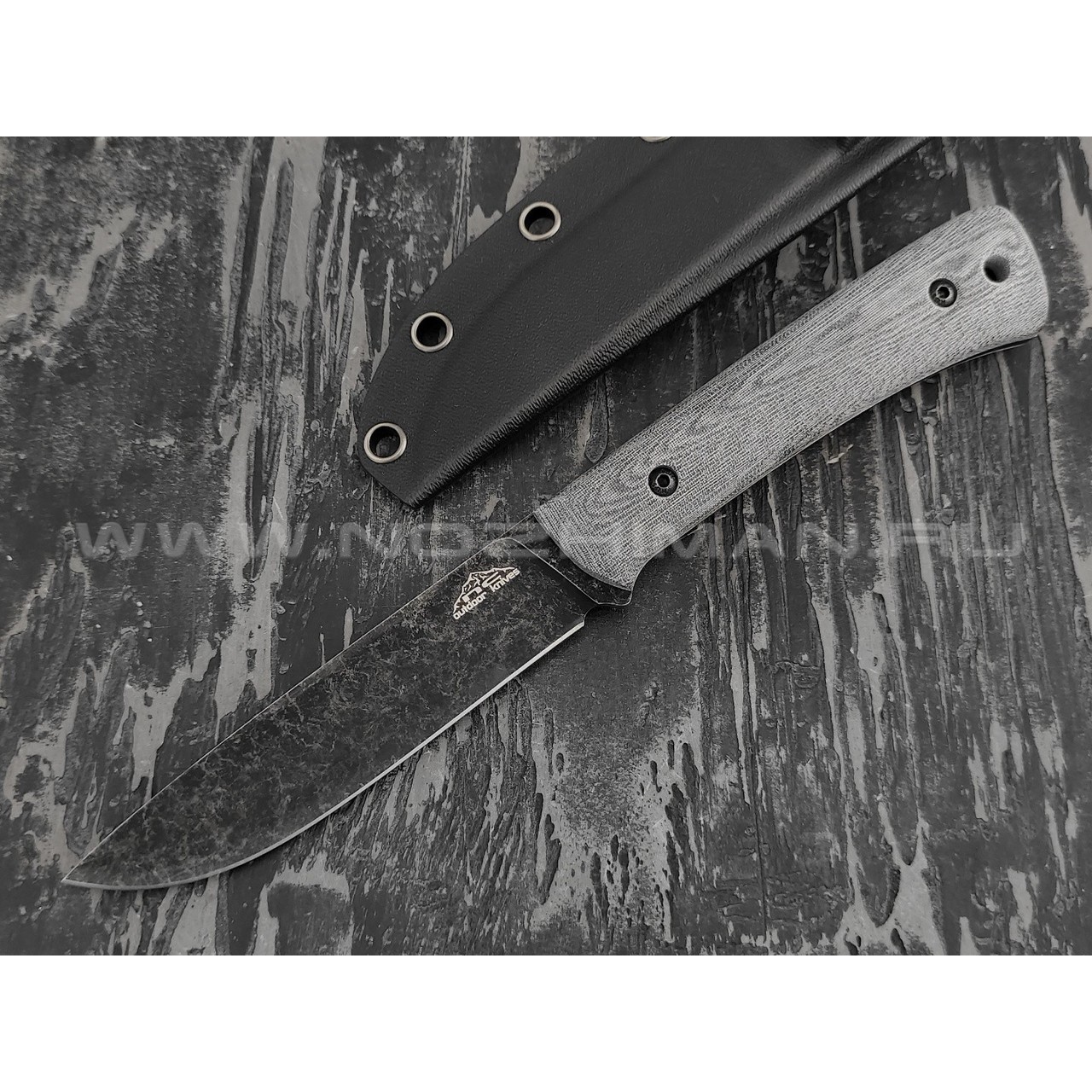 N.C.Custom нож Camper сталь X105 блэквош, рукоять микарта, ножны kydex
