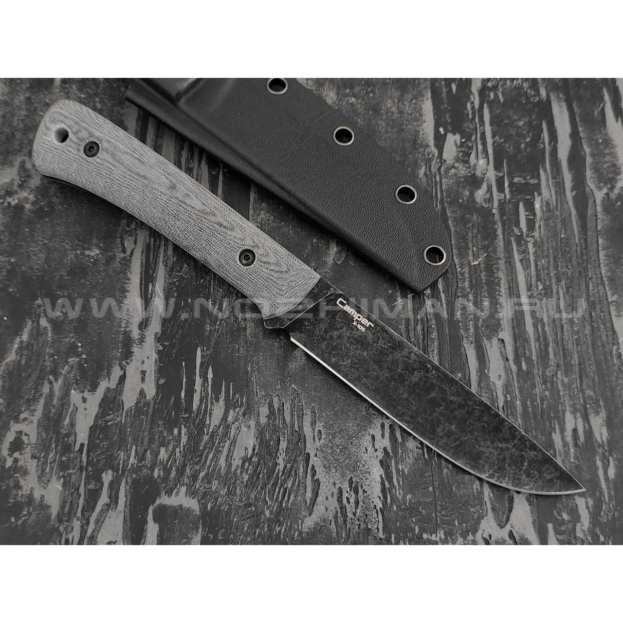 N.C.Custom нож Camper сталь X105 блэквош, рукоять микарта, ножны kydex