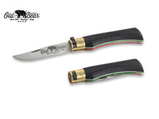 Нож Antonini Old Bear World L 9307/21_MT нержавеющая сталь AISI 420 рукоять ламинат черного дерева с флагом Италии, латунь