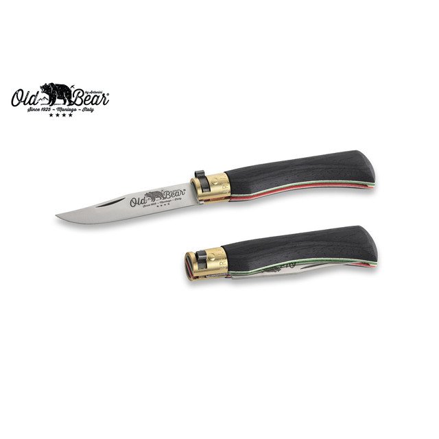 Нож Antonini Old Bear World M 9307/19_MT нержавеющая сталь AISI 420 рукоять ламинат черного дерева с флагом Италии, латунь