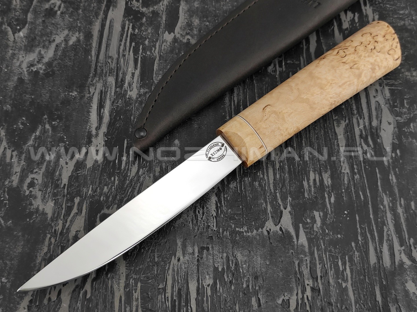 Нож "Якутский-БФД" большой, сталь Х12МФ, рукоять карельская береза (Стальные Бивни)