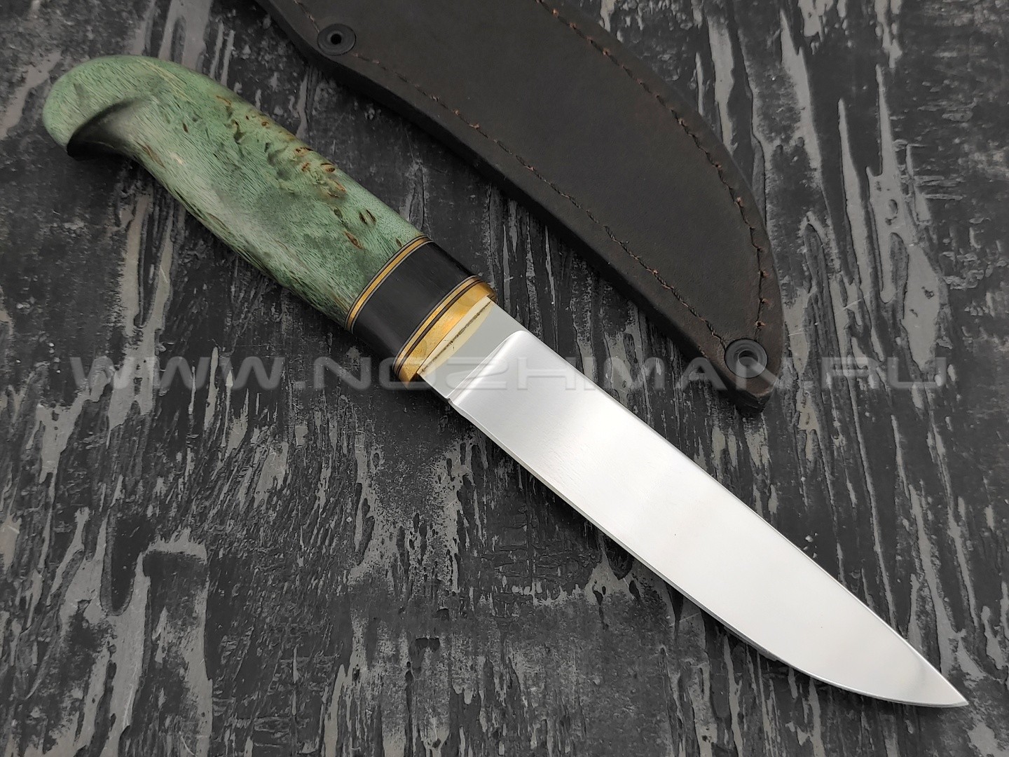 Нож "Финский 8-СО" сталь D2, рукоять стаб. зеленая карельская береза, черный граб (Стальные Бивни)