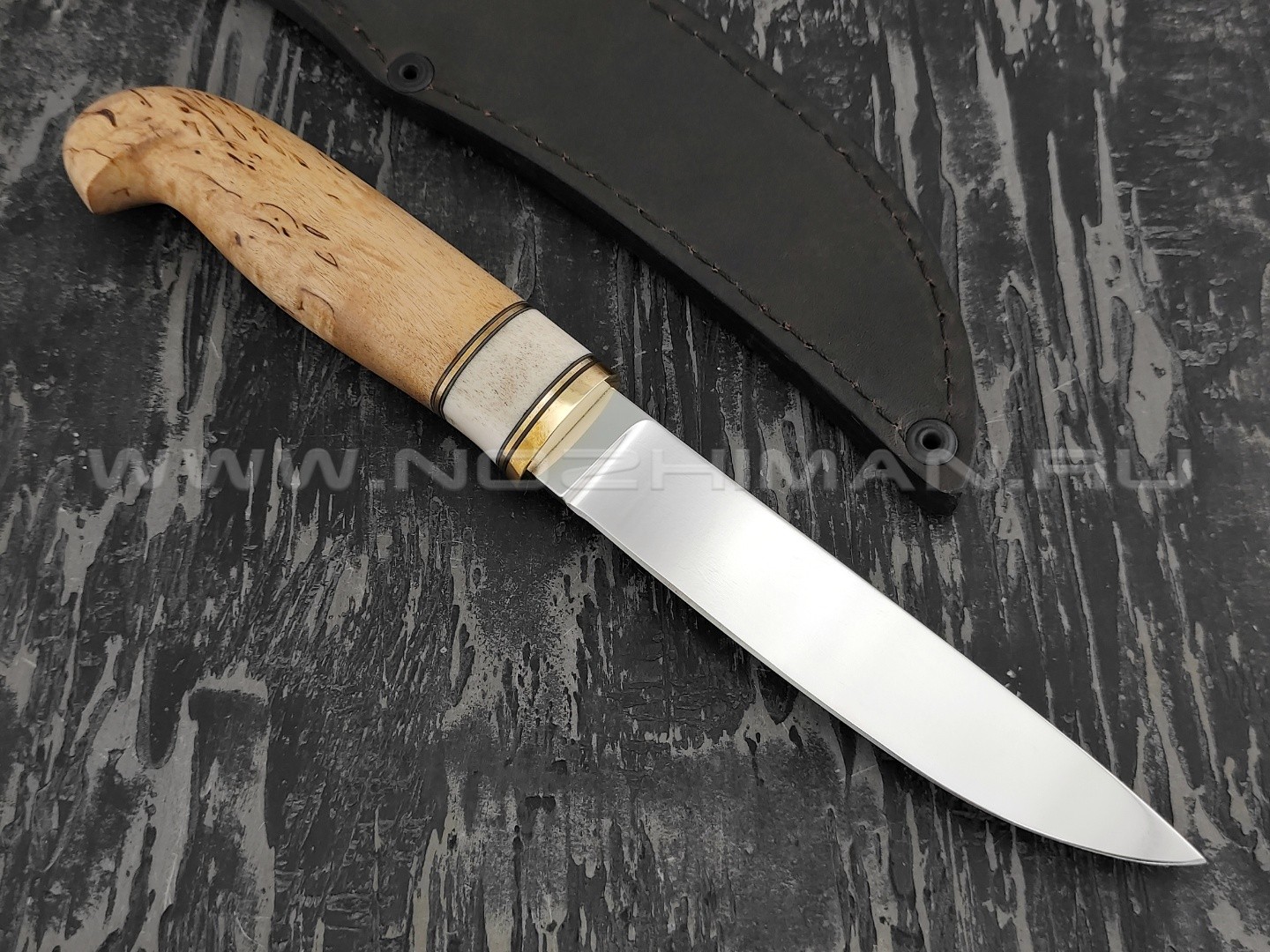 Нож "Финский 9-СО" сталь D2, рукоять карельская береза, рог лося (Стальные Бивни)