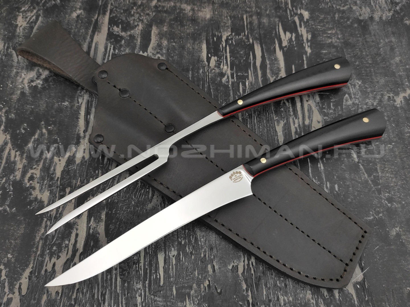 Набор для мяса, нож и вилка сталь N690, рукоять G10 black (Тов. Завьялова)